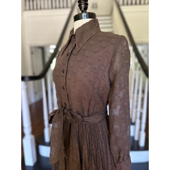 Vintage 60s Brown Voile Pleated Dress Mod Groovy Indie Alternative Punk Festival - Picture 9 of 14